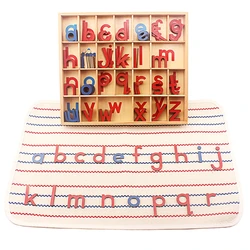 Madera Montessori para niños, 5 Juegos de alfabeto móvil pequeño rojo y azul con tapete para pequeños alfabeto móviles, juguetes educativos para preescolar