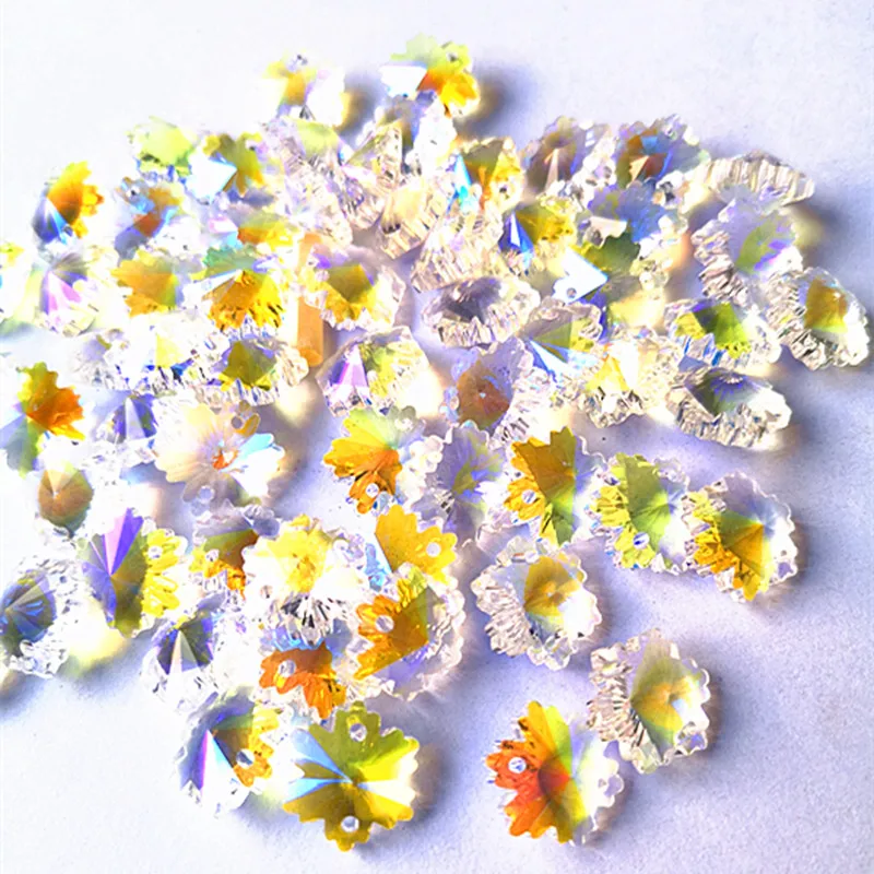 Luxury 600pcs/Lot AB Color 14mm K9 Crystal Snow Beads In 2Holes Crystals Garland Strand Parts Rainbow Maker Curtait Accessories
