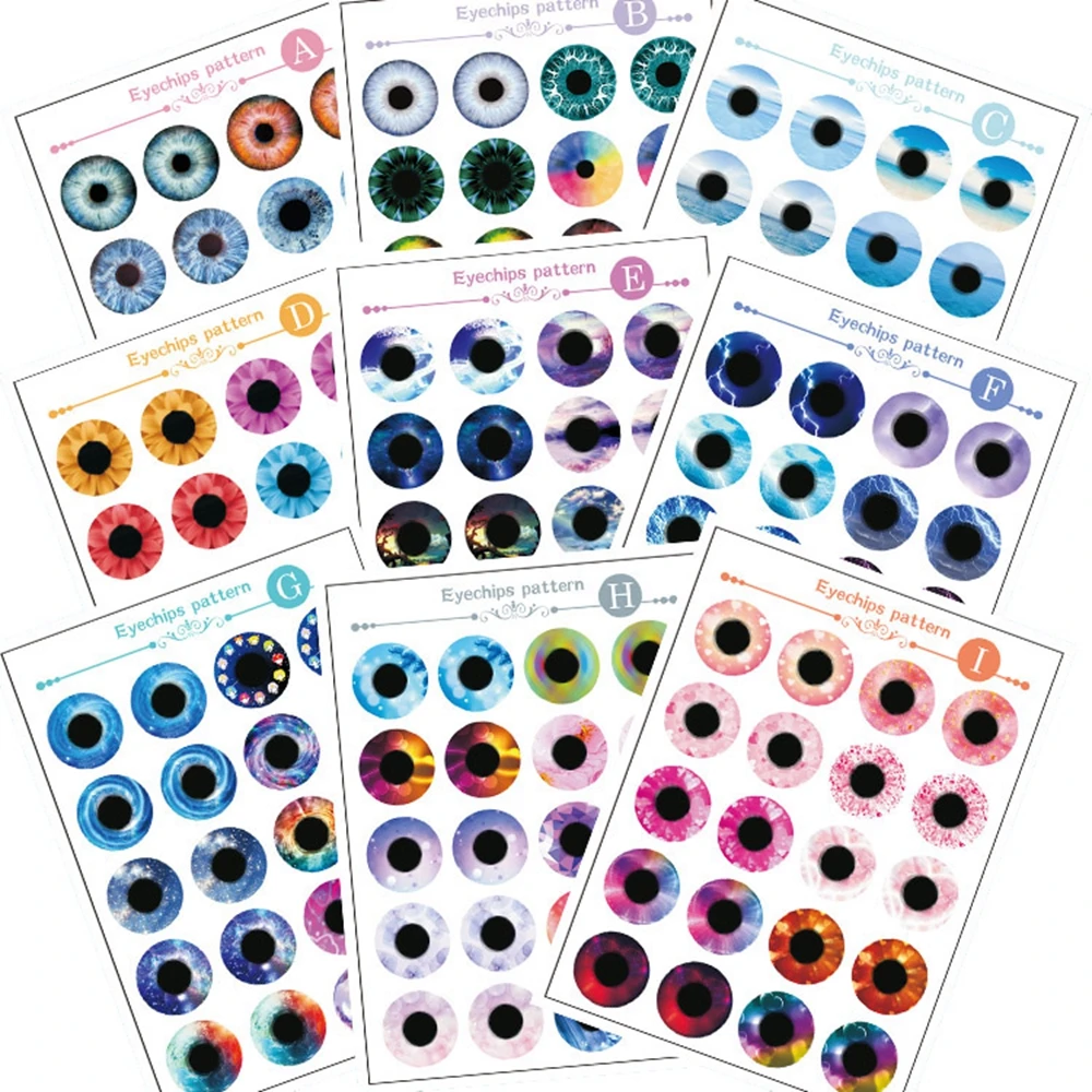 20Pcs/Sheet Blythe Doll Glass Eyes Chips Paper DIY 3D Resin Demon Cat's Eye Eyechips Pattern Paper Doll Eyes Eyeball Accessories