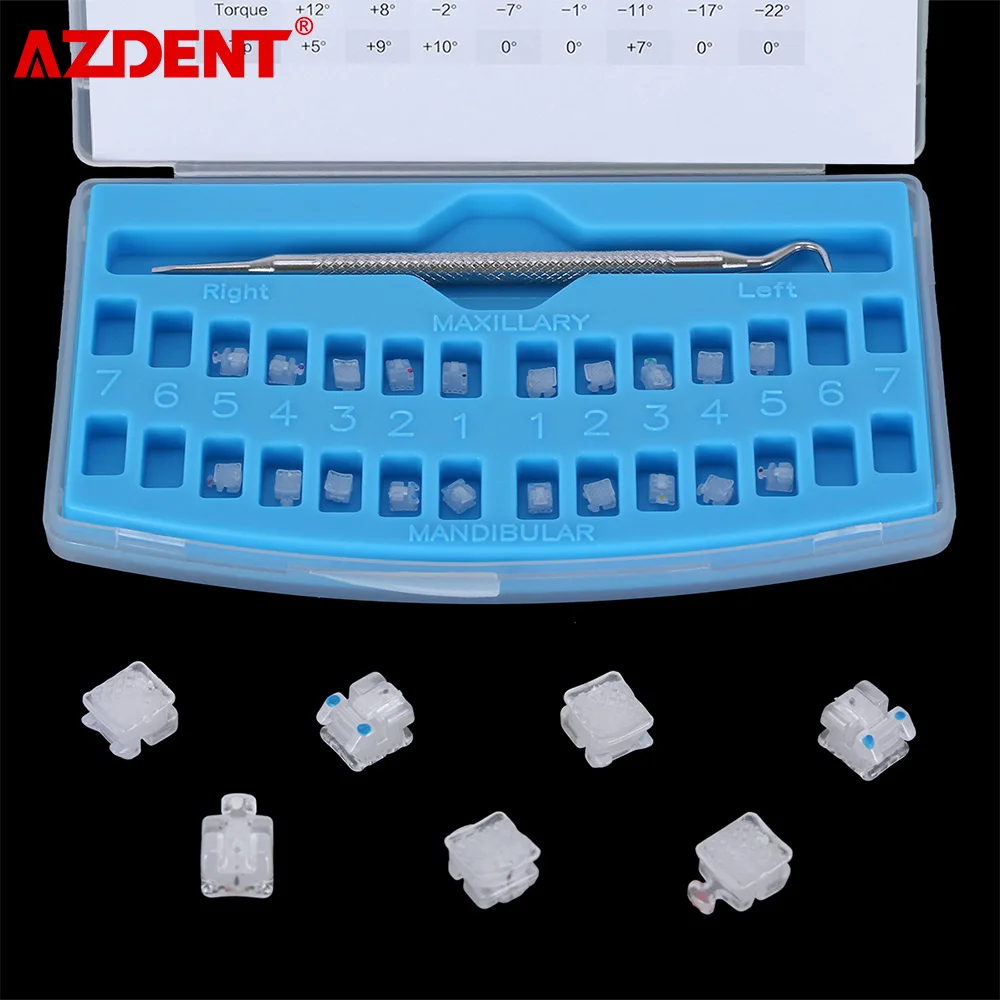 AZDENT Dental Orthodontic Ceramic Braces Self-ligating Third Generation Bracket SL Clear Roth/MBT 0.022 with Hook 345