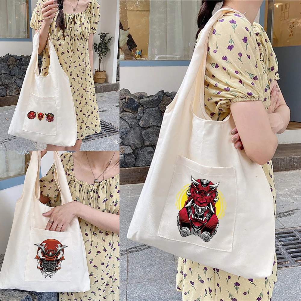 

Women's Shopper Shopping Bags Female Canvas Commuter Vest Bag Cotton Cloth Monster Series Grocery Handbags Eco Tote School Bag