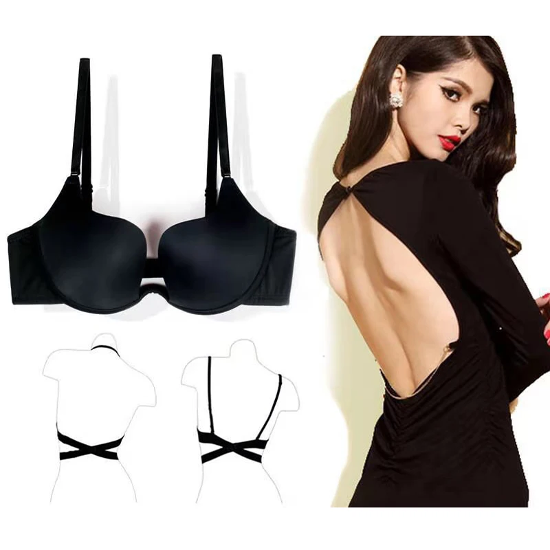 Fashion Backless Bra Lnvisible Lingerie C D Cup Deep U Sexy Bra U Plunge Half Cup Brassiere Black Women Underwear Push Up Bras