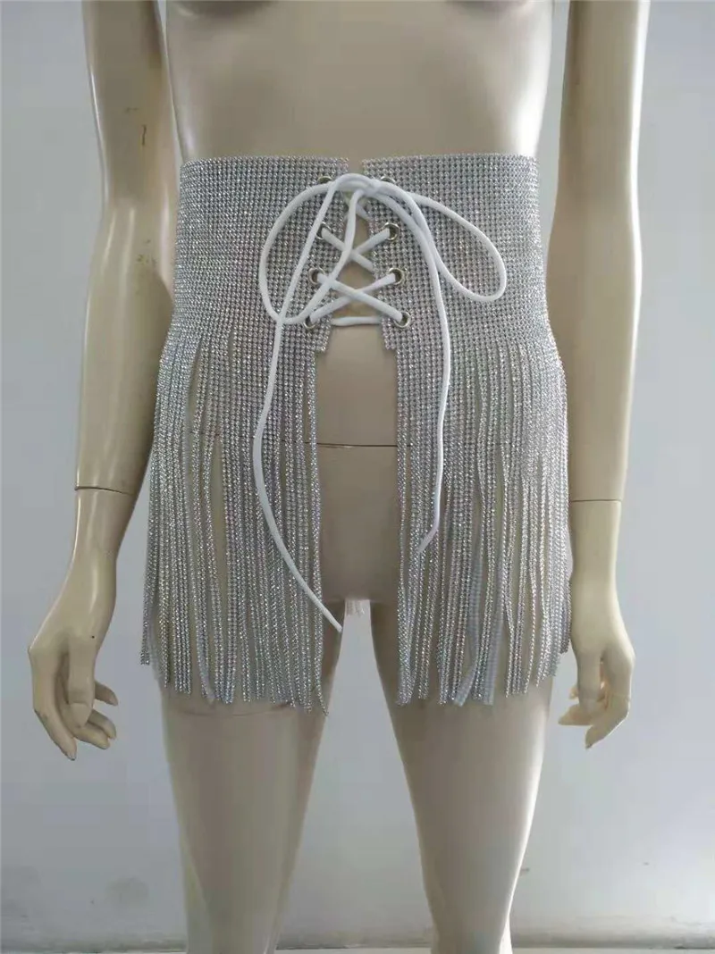 2020 nowy Bling Rhinestone diamenty frędzel szeroki pas własna opaska zaciskowa w pasie spódnica Peplum pas biodrowy