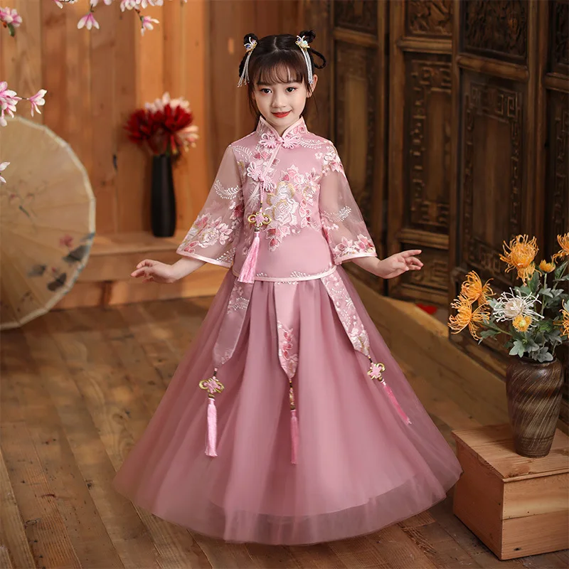 

Vintage Flower Girls Dresses kids Dresses Girls Cheongsam Baby Elegant Clothes Traditional Chinese Garments for Children