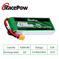 RacePow 9.9V 35C 4200mAh 3S Lifepo4 Battery with XT60 Connector Softcase Batterie for RC Car Drone Airplane Helicopter Boat FPV