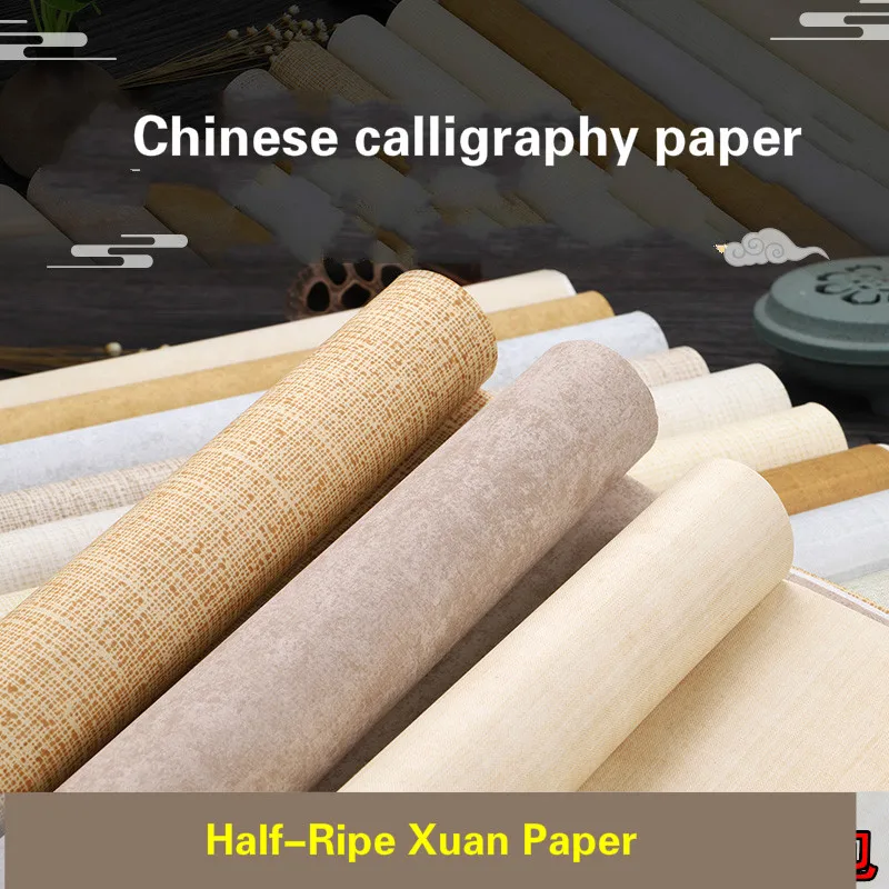 10 Sheets Chinese Calligraphy Rice Paper Six Feet Brush Ink Writing Painting Rijstpapier Half-Ripe Xuan Papers Batik Carta Riso