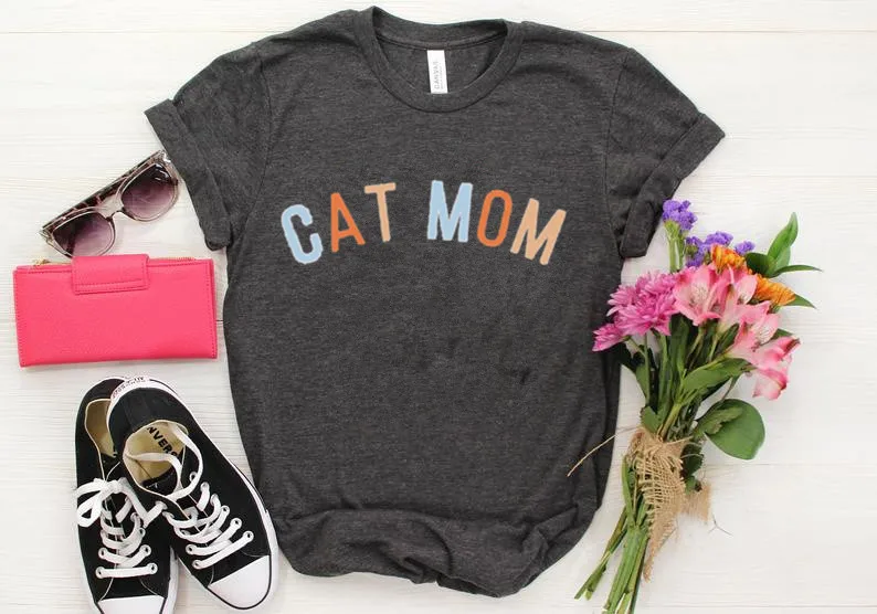 Cat Mom T-Shirt Mother y2k Letters Women shirts 100% Cotton O Neck Short Sleeve Top Tees Girls Streetwear Fashion Drop shipping