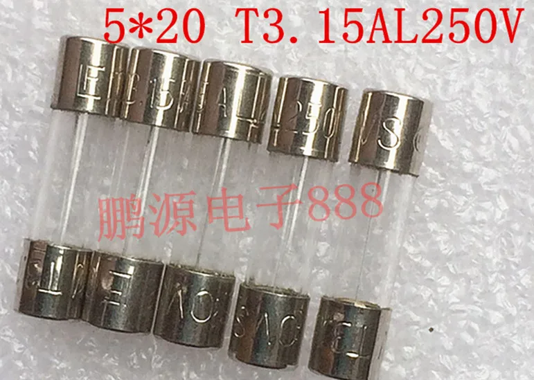 Glass fuse 3.15A T3.15L250V 5x20mm slow blow spiral type 2 cm long   50PCS -1lot