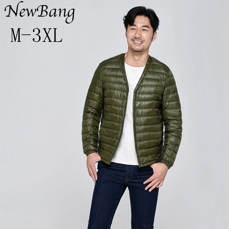 NewBang Brand Men's Down Jacket Ultra Light Down Jacket Men Slim Windproof Portable V Neck Lightweight Coat Warm Liner