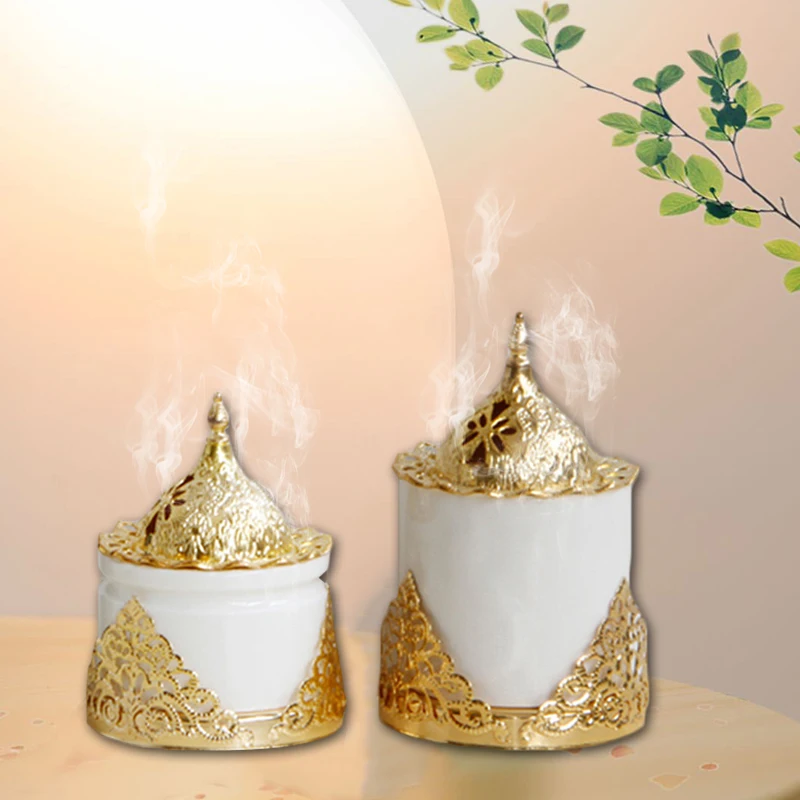 European Ceramics Incense Burner Metal Incense Cones Holder Arabic Essential Oil Aroma Burner for Study Bar Hotel Yoga Studio