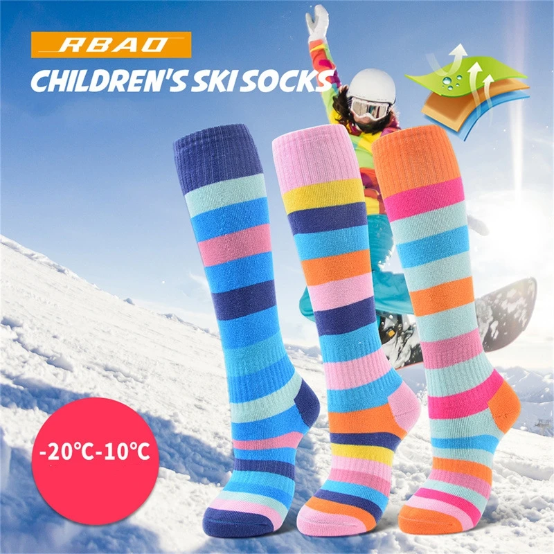 Kids Winter Warm Skiing Sock Boys Girls Long Striped Thick Thermal Sock For Roller Skating Snowboarding Chlid Snow Sports Sock