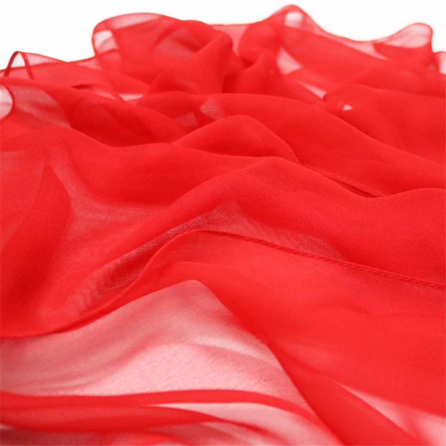 New Pure Color Georgette Silk Scarf Women Monochrome Red Scarves Sun Shawl Female Catwalk Training Dance Wraps Wholesale