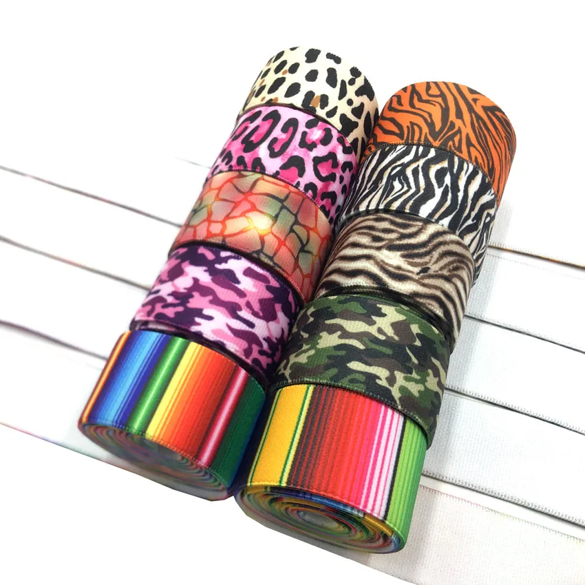 1Meter 25MM 38MM Leopard Rainbow Stripe Flame Print Elastic Straps DIY Garment Rubber Band Trouser Belt Sewing Accessories