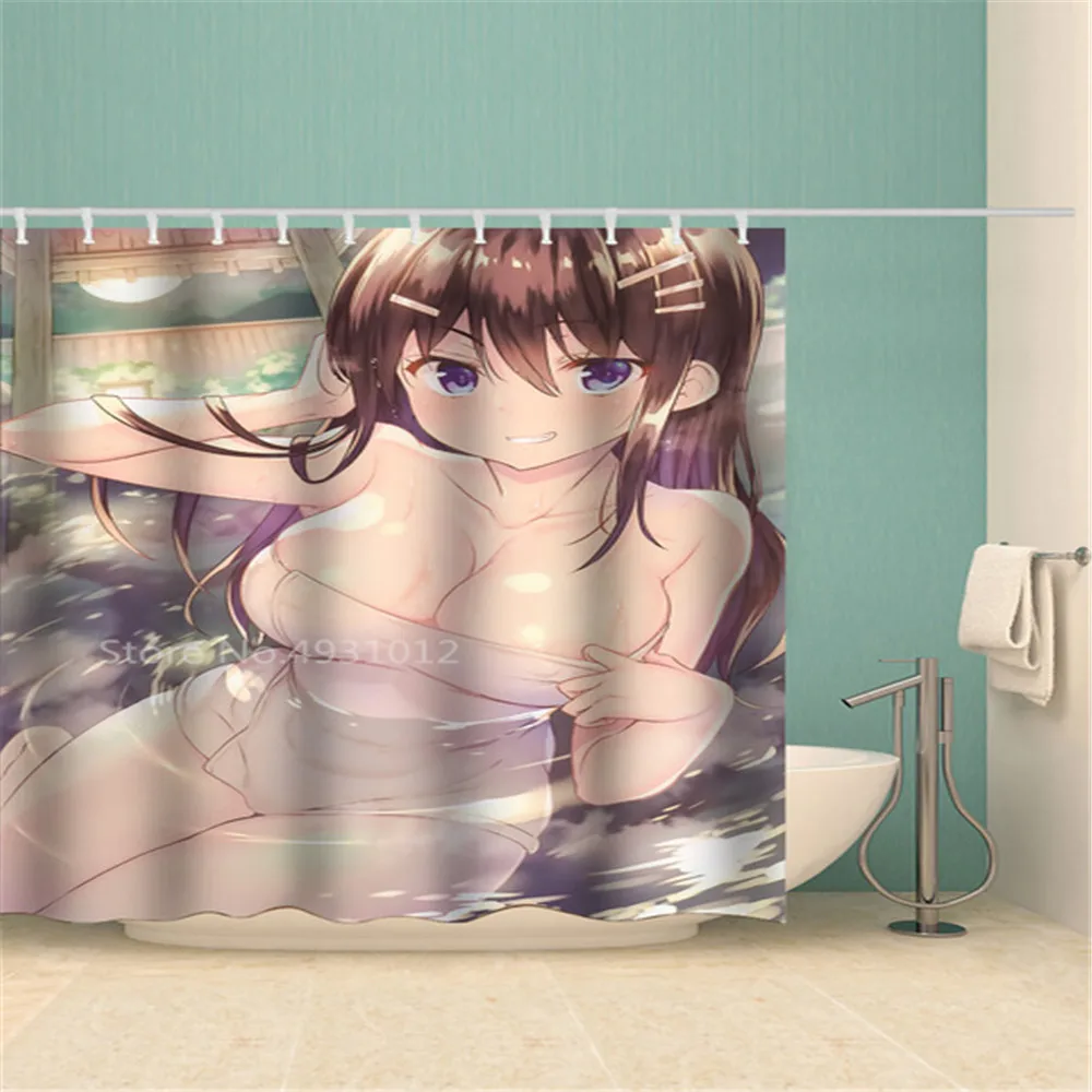 Shower Curtain DIY Anime Temptation Hot Spring Big Breasted Bikini Girl Printed Bathroom Supplies Waterproof Curtains Decoration