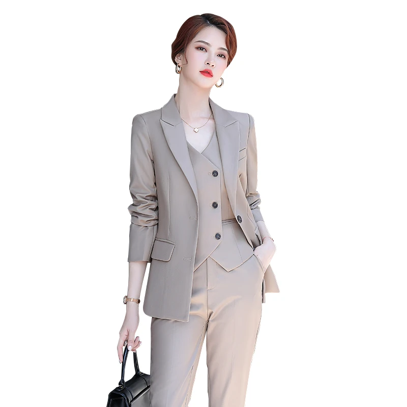 Formal Women Business Suits 3 Pieces Set with Jackets Coat and Vest and Pants Ladies Office Pantsuits Interview Clothes Blazers