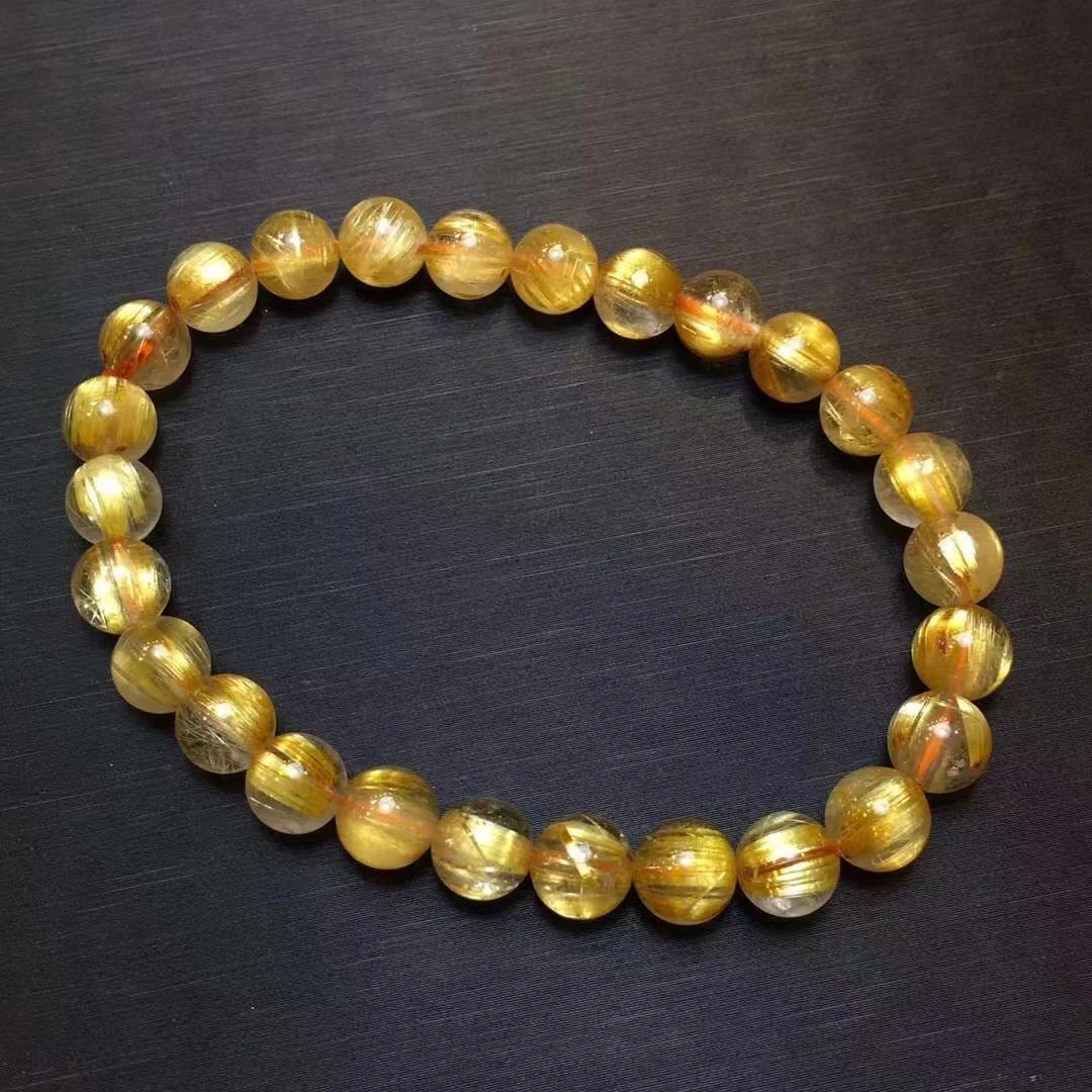 Natural Gold Rutilated Quartz Clear Beads Bracelet 7mm Brazil Women Men Fashion Wealthy Stone Genuine AAAAAA