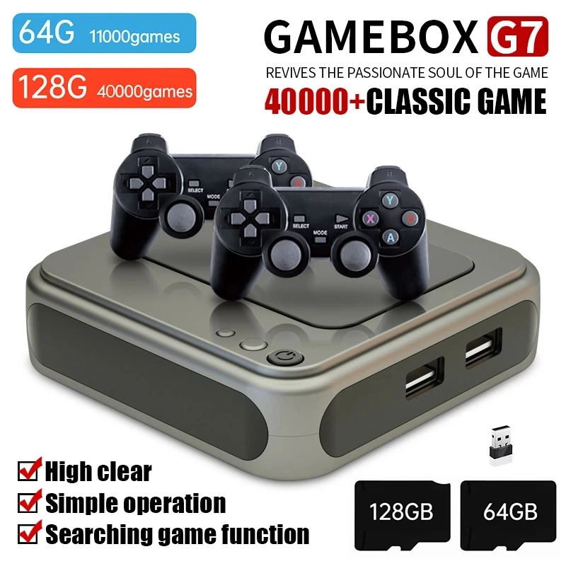 Gamebox G7 Retro Video Game Consoles HD TV Game Player Wireless Wired Controllers With 6k/12k Game For PS1 Built-in Classic Game