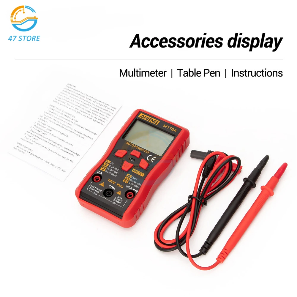 M118A Digital Multimeter AC/DC True RMS Volt Amp Ohm Voltage Resistance Universal Meter Testers Automatic Range LCD Backlight