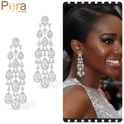 Pera Elegant Shiny White Cubic Zirconia Long Bridal Wedding Hanging Water Drop Dangle Earrings for Ladies Party Jewelry E665