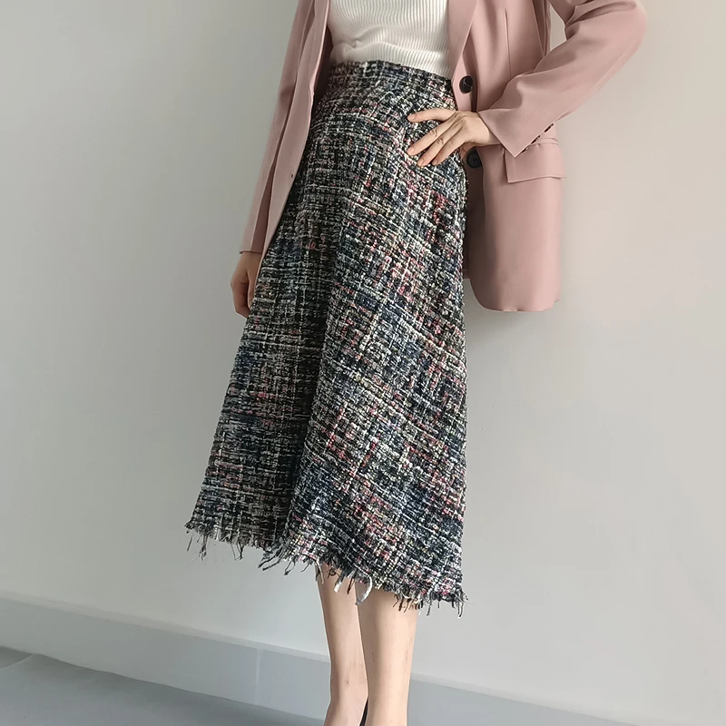 Long Mid-calf Women A-line Plaid Skirts S-2XL High Waist Winter And Autumn Wool High Quality 2024 New Fashion TIYIHAILEY