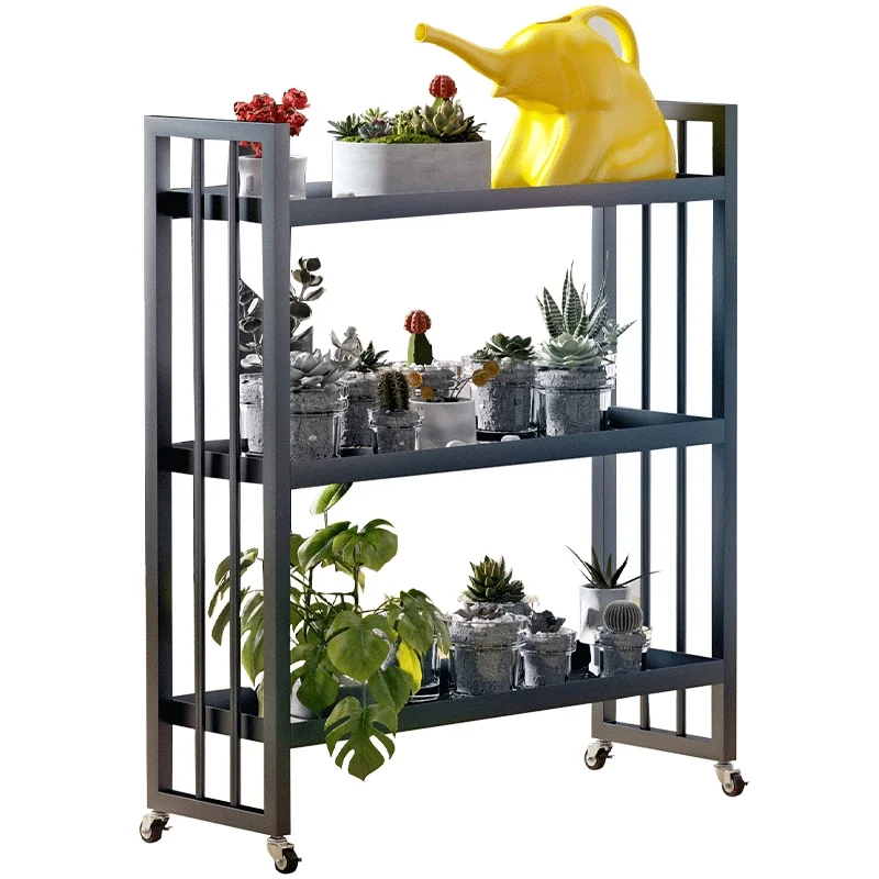 

Iron Flower Rack Shelf Balcony Multi-Layer Simple Living Room Floor Type Mobile Wheeled Flower Shop Display Stand