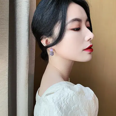 Новые винтажные фиолетовые блестящие геометрические женские серьги с кристаллами, милые, изящные, блестящие серьги-подвески, ювелирные изделия фиолетовые серьги отзывы - №2