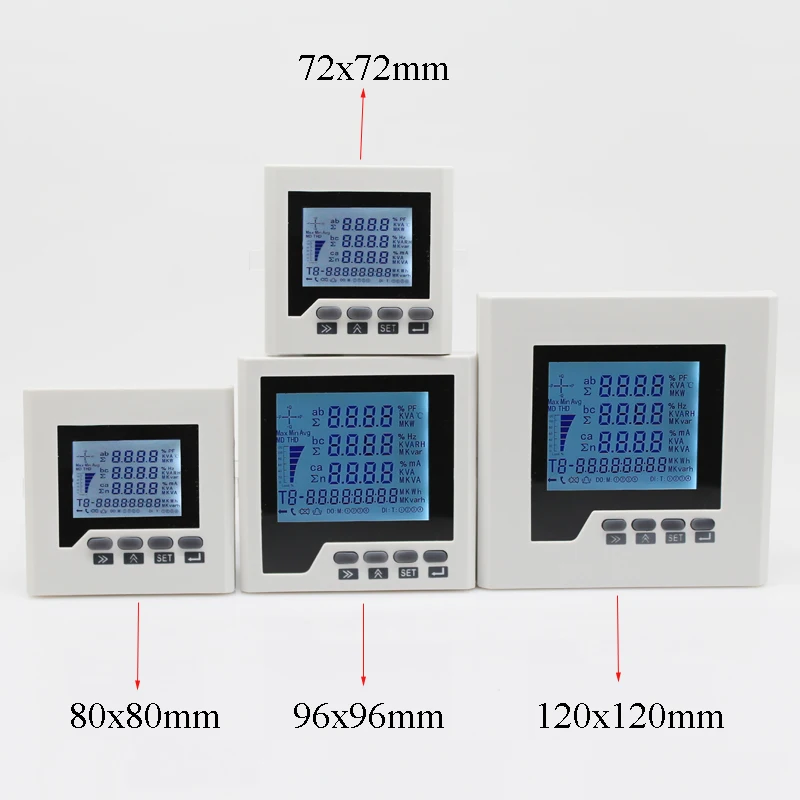 LCD Display Triphase Panel Meter Analyzer A,V,W,kWh,cos, Hz, Var , Multifunction Power Meter With RS485 Modbus-RTU