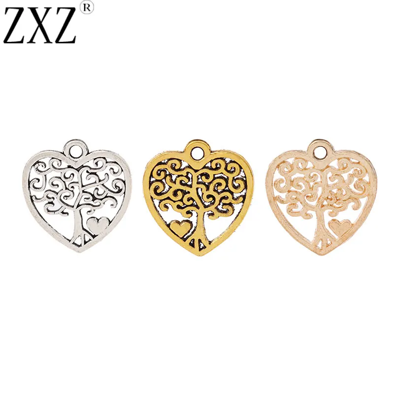 ZXZ 20pcs Gold Tone Heart Love Hollow Open Tree Charms Pendants Beads for DIY Necklace Bracelet Jewelry Making Findings 17x18mm