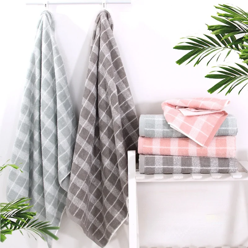 Bath Towel 100%Cotton Plaid Absorbent Beach Thickened Soft Adult Baby Children Bath Towel Comfortable Fashion Safe No Odorless