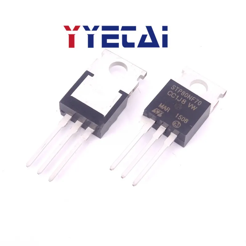 TAI 10PCS Inline STP80NF70 TO-220 80NF70 80A 70V MOS FET N-Channel New