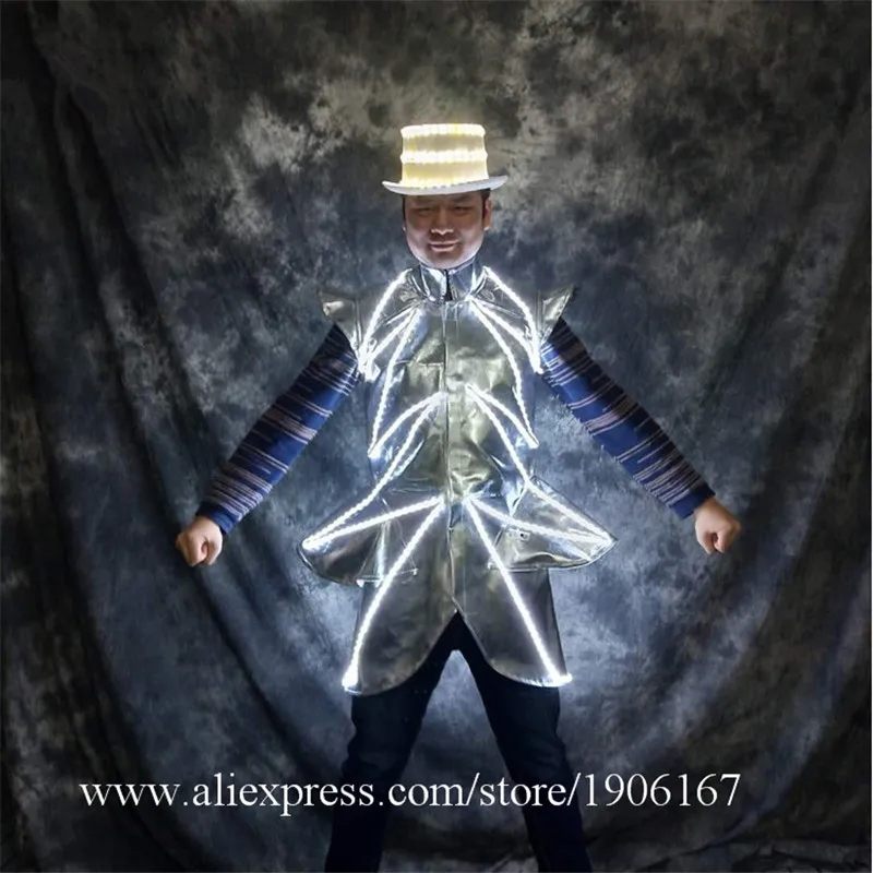 New Arrival Led Luminous Christmas Clothes Light Up Led Robot Suit With Led Party Hat Halloween Led Illuminated Ballroom Costume