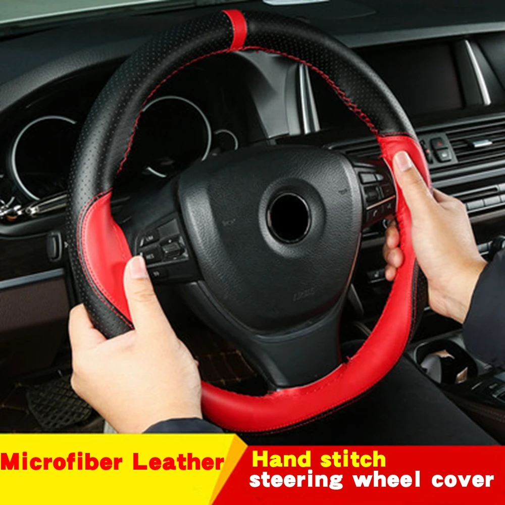 

High-Quality Microfiber Leather Hand-Made Wear-Resistant Car Steering Wheel Cover Suitable For 90% of the Mdels on the Market