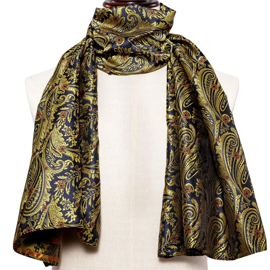 New Fashion Men Scarf Gold Jacquard Paisley 100% Silk Scarf Autumn Winter Casual Business Suit Shirt Soft Scarf Barry.Wang