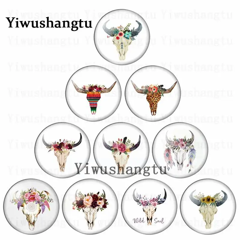 

Colourful Cow head Animal decoration 12mm/20mm/25mm/30mm Round photo glass cabochon demo flat back Making findings