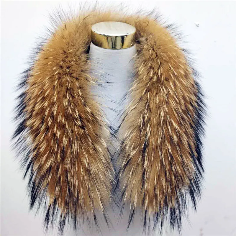 100% Natural Jacket Fur Collar 5A quality Real Raccoon Fur Women Scarves Winter Coat Female Neck Cap Long Warm Genuine Fur Scarf