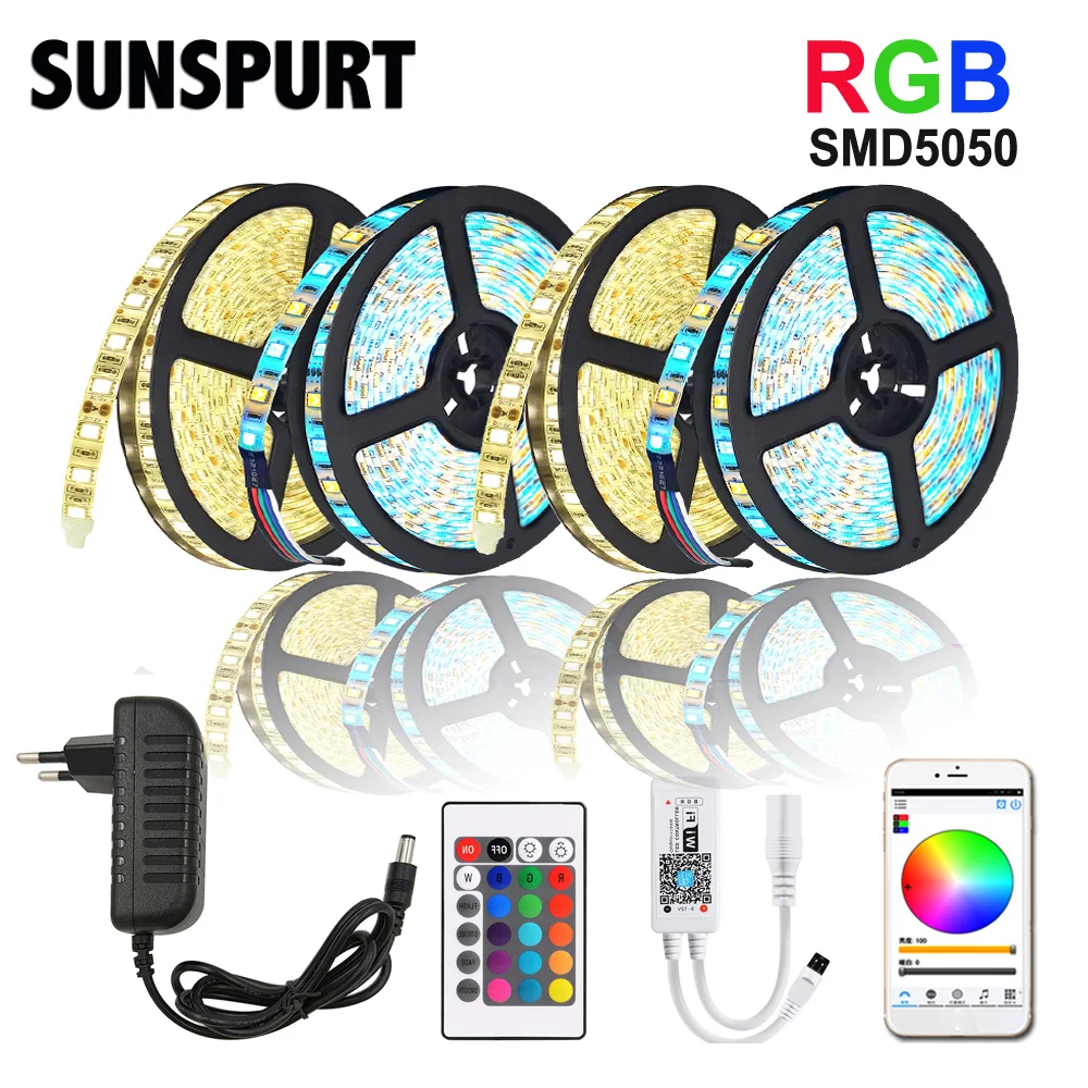 5m-100m WiFi/IR/2.4G Touch LED Strip Light RGB SMD 2835 5050 RGBW/RGBWW 60leds LED Strip Tape DC 12V+ Remote Control+ Adapter EU