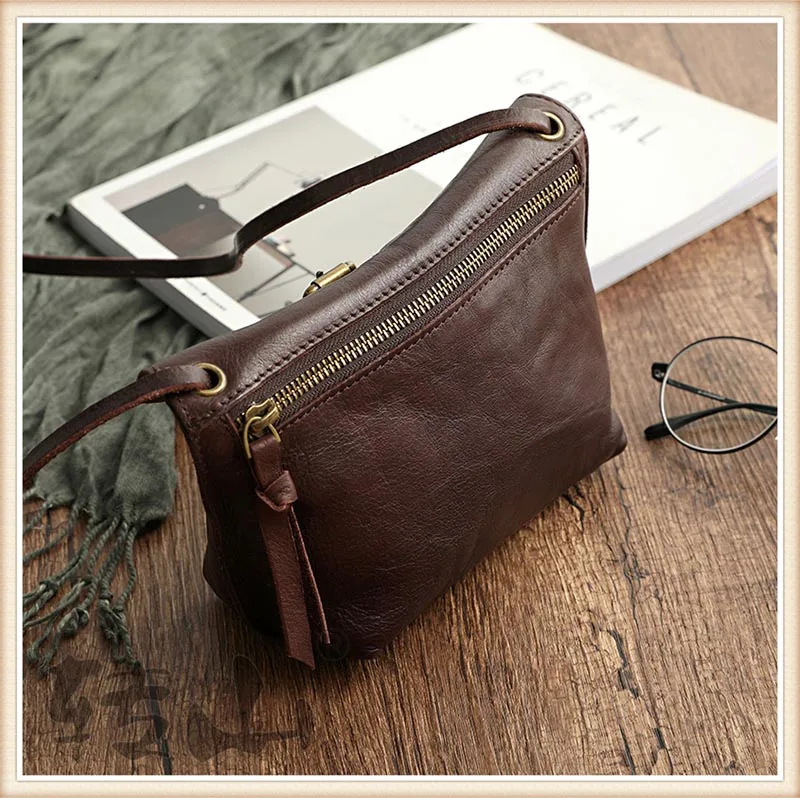 Luufan Vintage Genuine Leather Women Bags Lady Cow Leather Shoulder Bag Girls Female Soft Cow Leather Crossbody Bag Brown Black