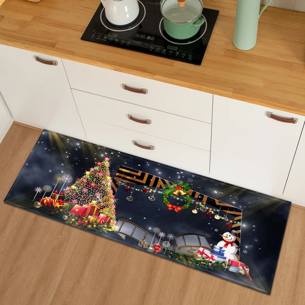 Christmas Kitchen Rug Entrance DoorRug Home Bedroom Floor Decoration Living Room Carpet Bathroom Non-slip Absorbent Rug