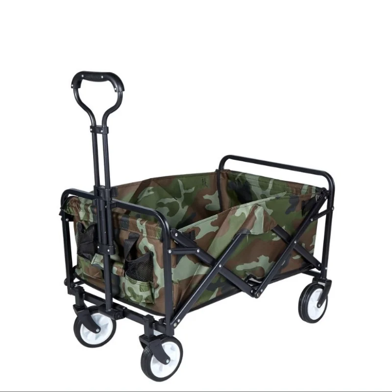 Outdoor Camping Portable Folding Cart for Hiking Picnic Adjustable Trolley Pull-Cart Shopping Cart Luggage