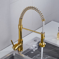 Kitchen Faucets Brass gold pull down Sink Mixer Hot and Cold Single lever sping Swivel Kitchen Tap Spray Head rotation Crane