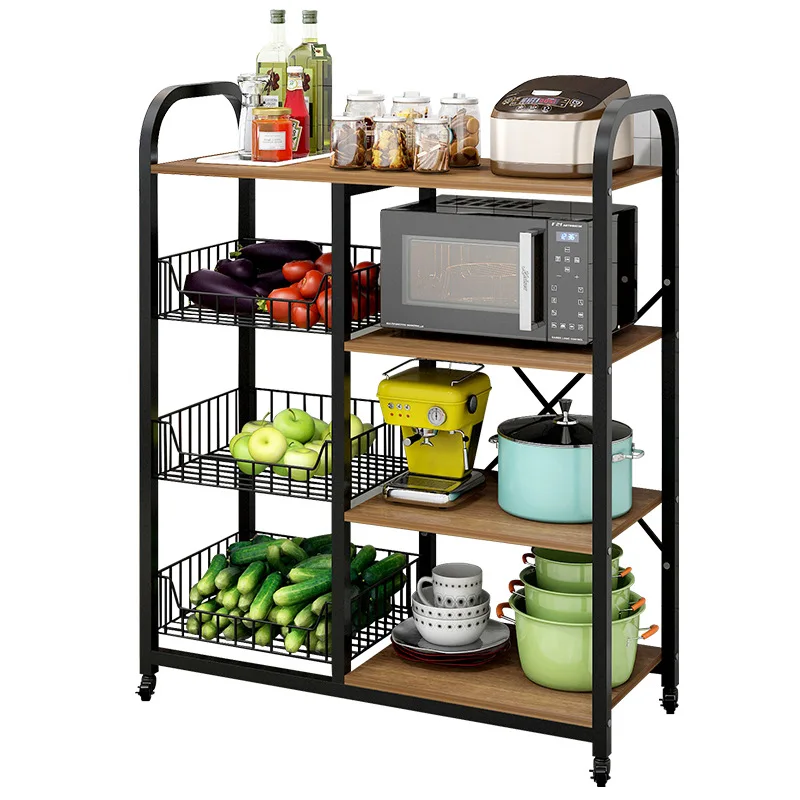 Kitchen Shelves Floor-to-ceiling Multi-layer Storage Shelves Microwave Balcony Movable Storage Rack stainless steel bathroom