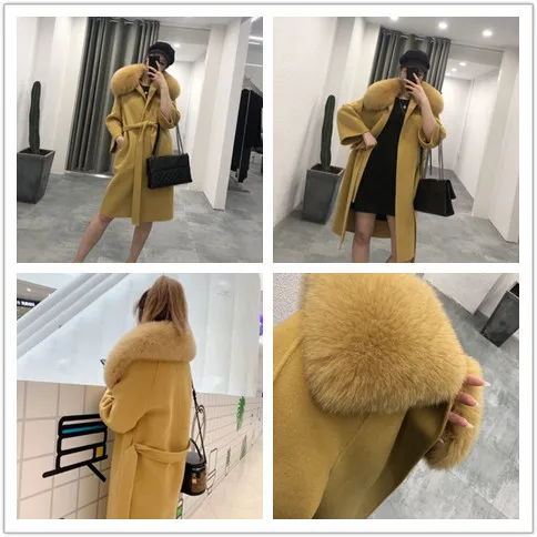 

Women Coat Winter Real Fox Fur Collar 100% Wool Coat Female Jacket Double Side Woolen Coats Korean Windbreaker MY4588 en s