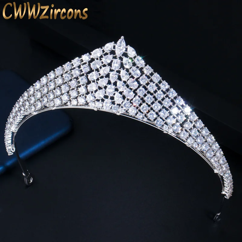 CWWZircons Gorgeous Cubic Zircon Crystal Wedding Hair Accessories Bridal Queen Pageant Party Crown Tiara Headband Jewelry FS0018