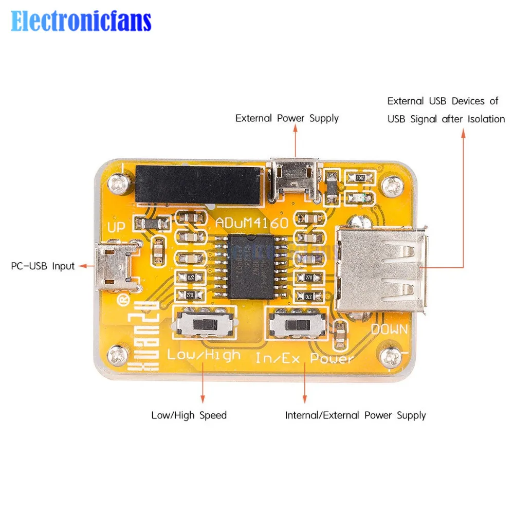 1500V ADUM4160 USB to USB Isolator Module Signal Digital Safety Isolation Line Protector Audio Noise Eliminator Module with Case