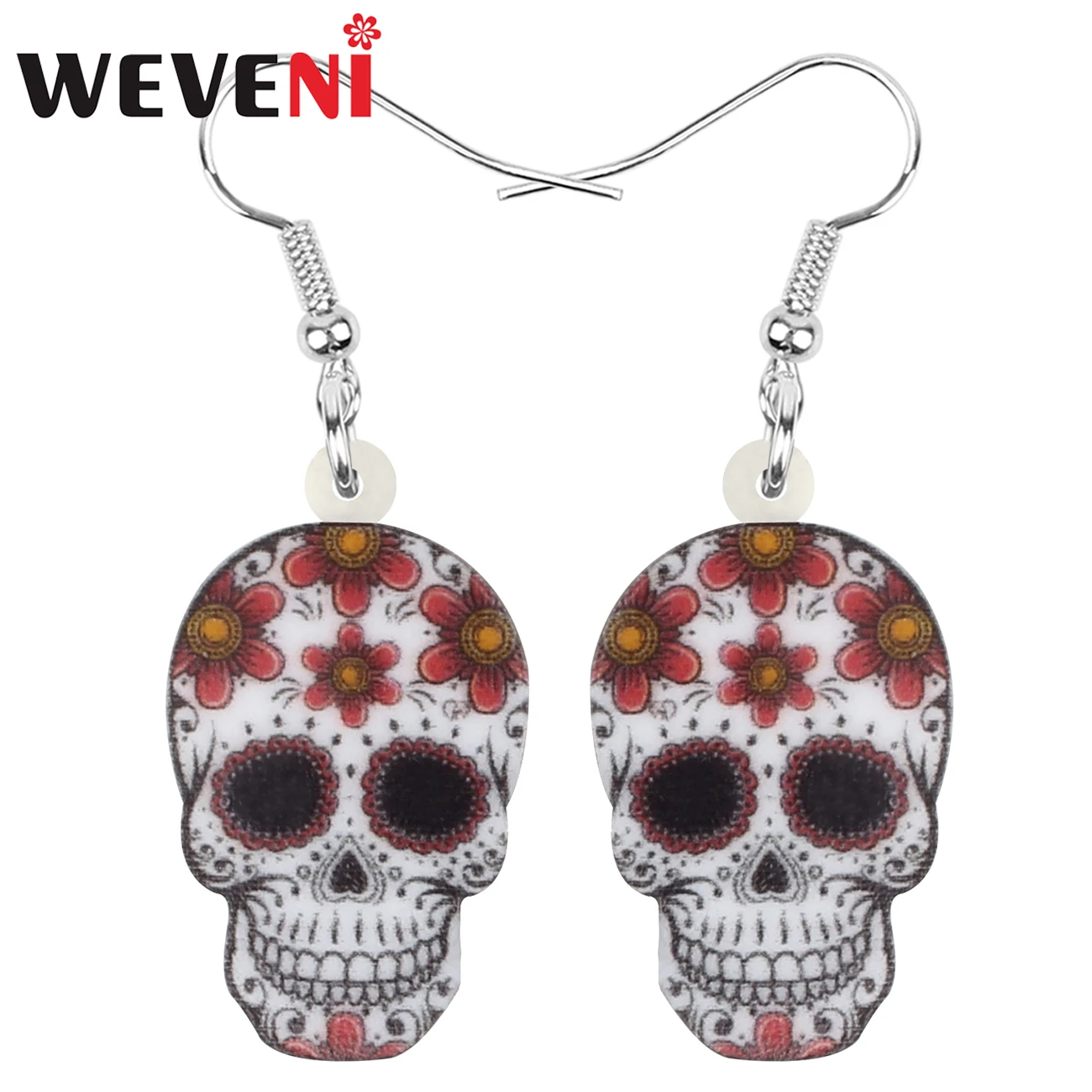 WEVENI Acrylic Halloween Flowe Skull Earringsr Aesthetic Long Dangle Drop Jewelry For Women Girls Kids Vintage Gift Jewellery