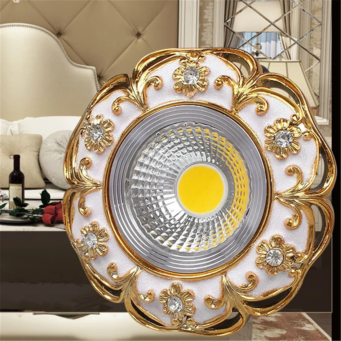 Nordic Luxury Gold White Inlaid Crystal Resin Led Downlight 3W 5W 220V 8Cm Hole Corridor Bathroom Restaurant Spot Recessed Lamp