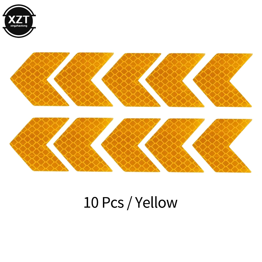 10 Pcs/Set Car Sticker Reflective Arrow Sign Tape Warning Safety Sticker  Car Styling For Car Bumper Trunk Reflector Hazard Tape