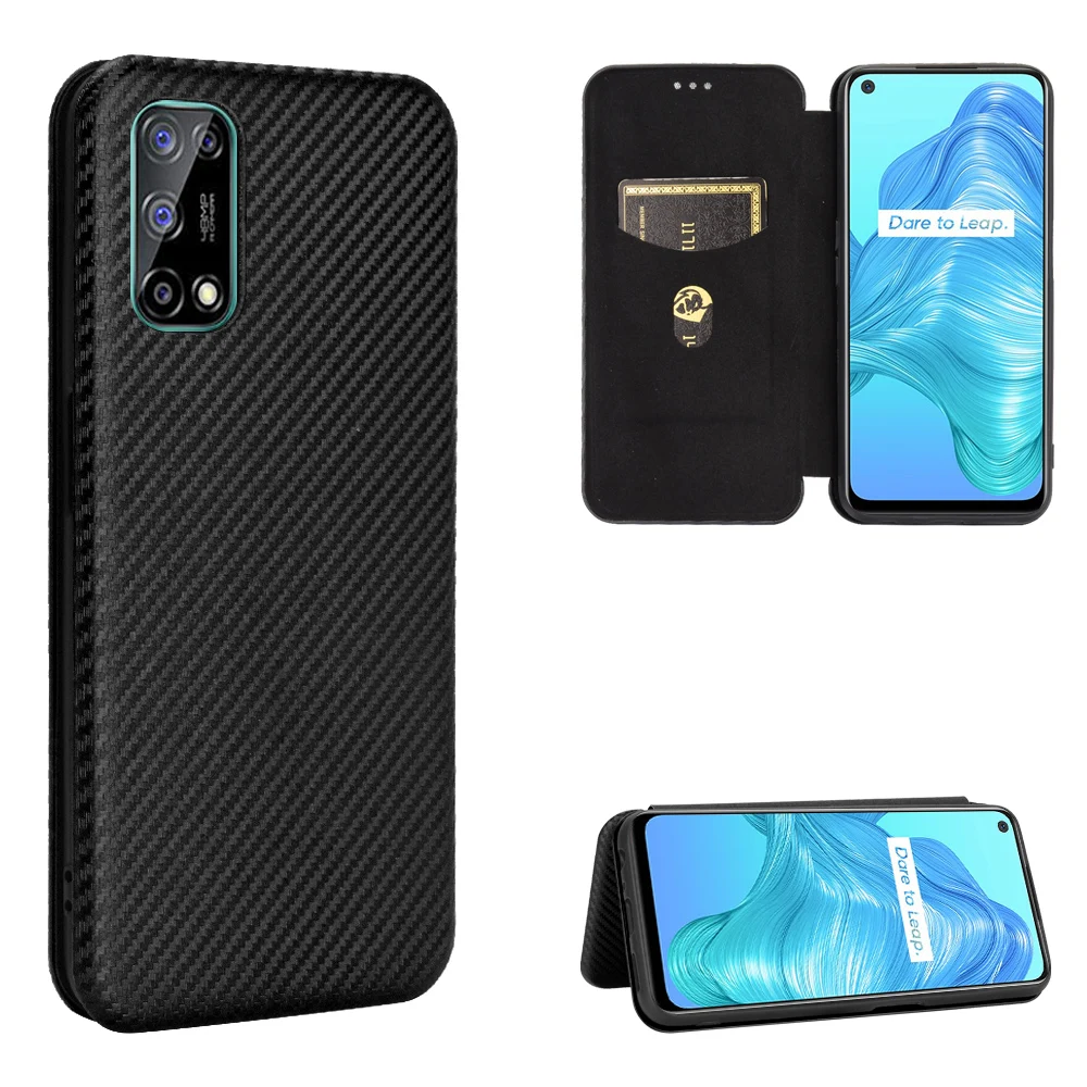 For Realme V5 Case Carbon Fiber Flip Leather Case For Realme V5 RMX2111 RMX2112 Business Magnetic Wallet Card Slot Slim Cover