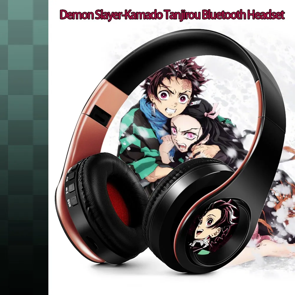 Japan Anime Headphone Demon Slayer Kimetsu No Yaiba Kamado Tanjirou Cosplay Bluetooth Headset Earphone with Mic Support TF Card