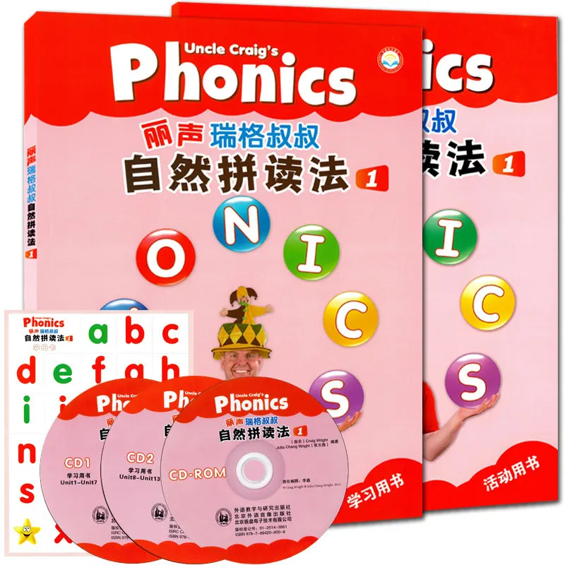 2books +CD+Letter card English alphabet Natural Spelling Phonics English textbooks for children